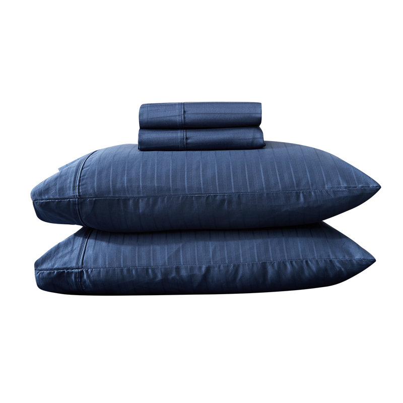 Ensemble de 4 pièces de chambre d'amis 100% coton, Bleu, Ensemble de draps pour grand lit + drap-housse + 2