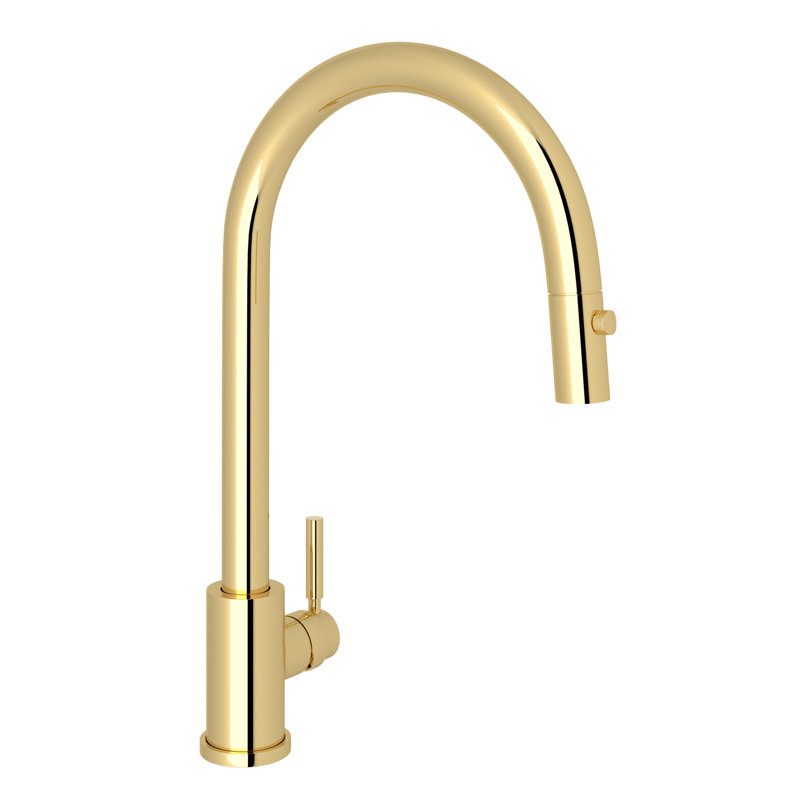 Holborn Pull-Down Single Handle Kitchen Faucet, Unlacquered Brass