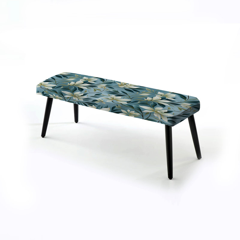 Banc noir rembourré motif océanique à motif botanique III