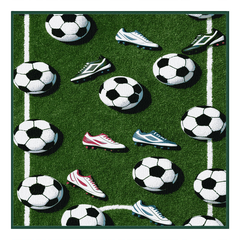 Washable Soccer Sports Area Rug, Square 6'