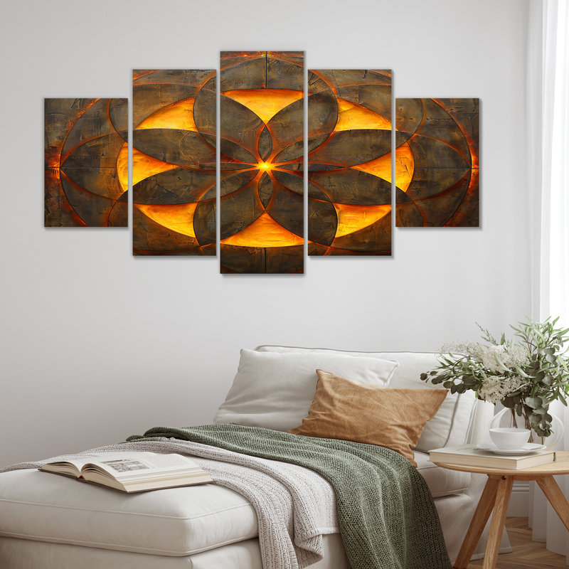 Fleur de vie arcane II - décoration murale géométrique 5 pièces, H 32 po x l 60 po