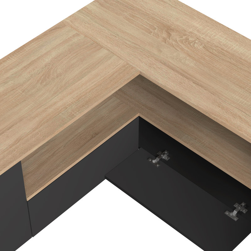 Danilynn Corner TV Stand for TVs up to 55", Black and Oak