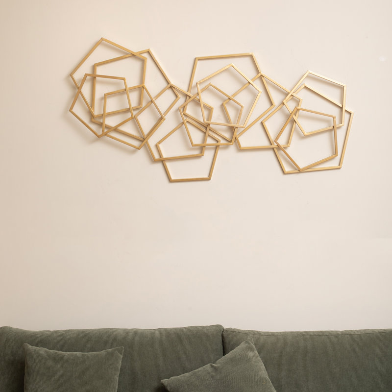 Gold Iron Metal Abstract Shapes  47.4-Inch Wide Wall Decor, Gold, 24" H x 47.75" W x 1.5" D