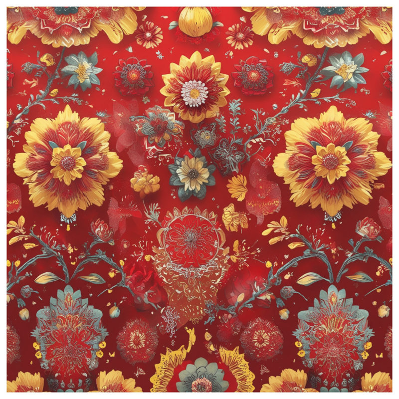 Édredon rouge à motif floral, Grand lit