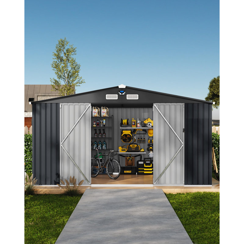 Remise de rangement en métal 6 pi avec fenêtre et lumière solaire à DEL, coffre à outils de jardin imperméable, porte verrouillable, toit ventilé pour patio