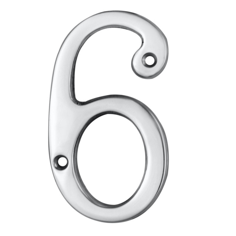 Clapham 7cm H Brass House Number, Polished Chrome, 6