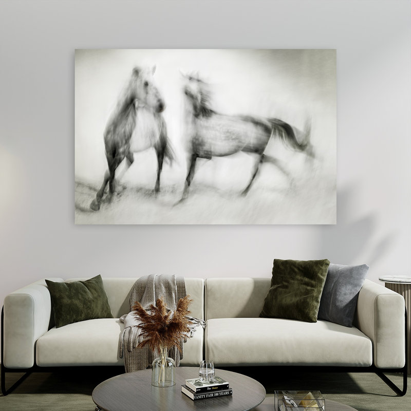Chevaux sauvages en mouvement, art énergétique abstrait, 40" H x 60" W