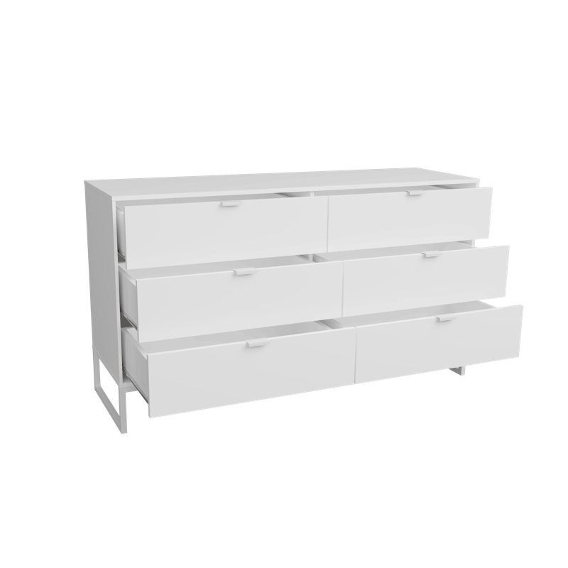 Collins Modern 6-Drawer Dresser for Bedroom, 57"W Storage Chest with Metal Slides, White