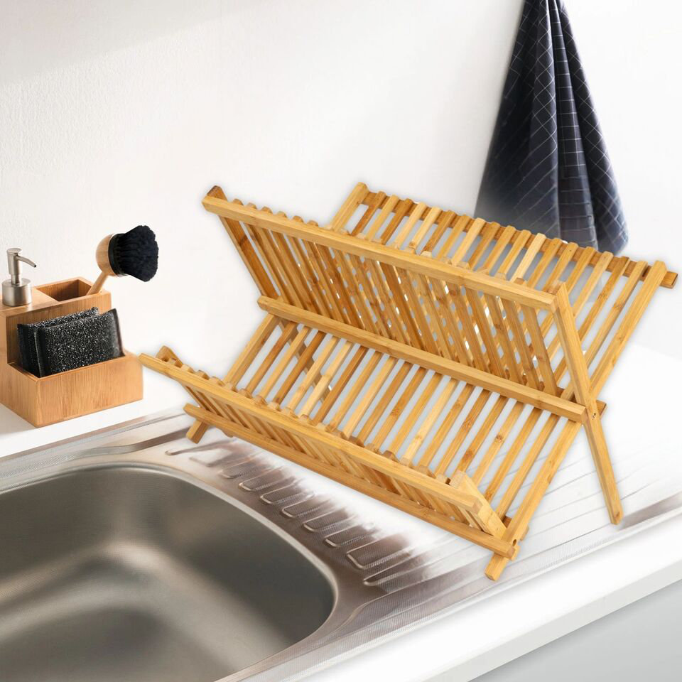 Wooden Dish Drainer Folding Cutlery Rack Plate Holder Cutlery Stand Sink Tray