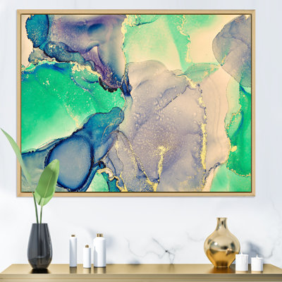 Vert et mauve luxueux abstrait fluide III - peinture sur toile