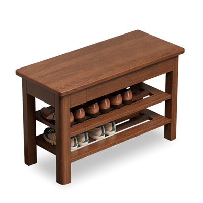 Ash Wood 2-Tier Shoe Bench With Drawer, New Chinese Style