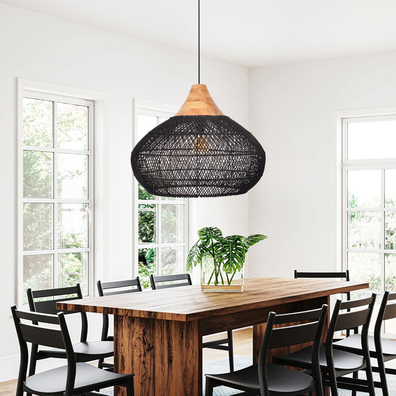 Bridin 1 - Light Natural Geometric Pendant, Black, 17.72" H x 23.62" W x 23.62" D