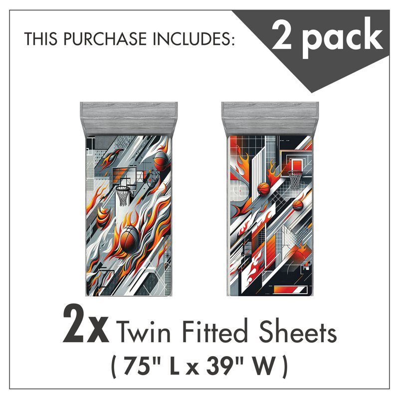 Microfiber Basketball Fitted Sheet, Twin Fitted Sheet