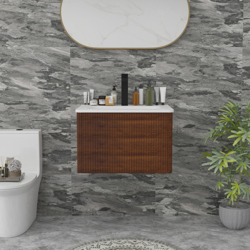 Meuble-lavabo mural moderne, Noyer