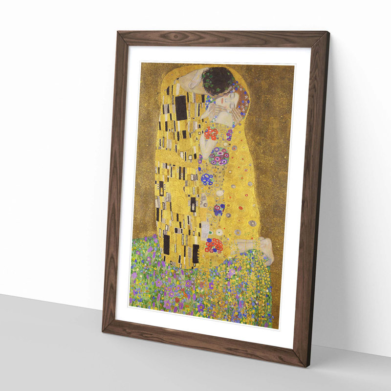 The Kiss by Gustav Klimt - Wall Art, 62cm H x 45cm W, Brown, Walnut