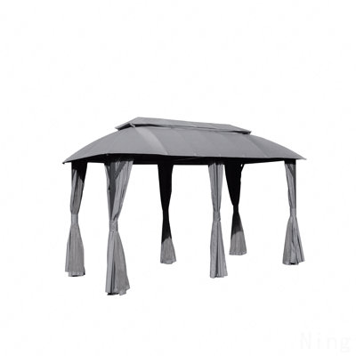 Moustiquaire 10X20FT en métal, moustiquaire pour l'extérieur avec double toit (gris)