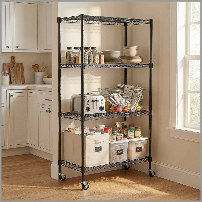 Étagères grillagées robustes à 4 niveaux réglables - supports de rangement en métal résistant à la rouille pour la cuisine, le garage, la salle de bain et le garde-manger (P 35,43 po x l 17,72 po x H 66,54 po)