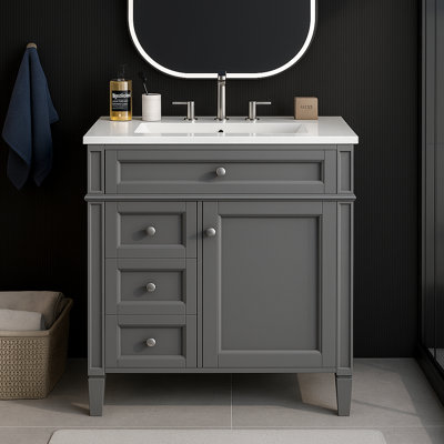 30" Bathroom Vanity with Single Sink Top, 2 Drawers & Tip-Out Storage Drawer