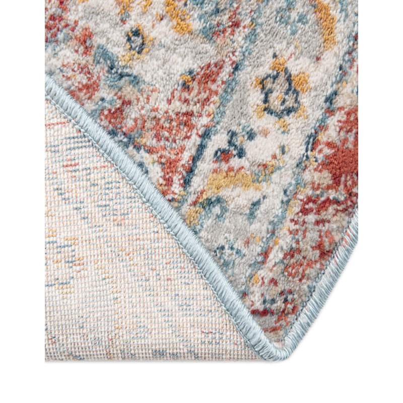 Alize Oriental Blue/Cream/Red Area Rug, Round 6'1"