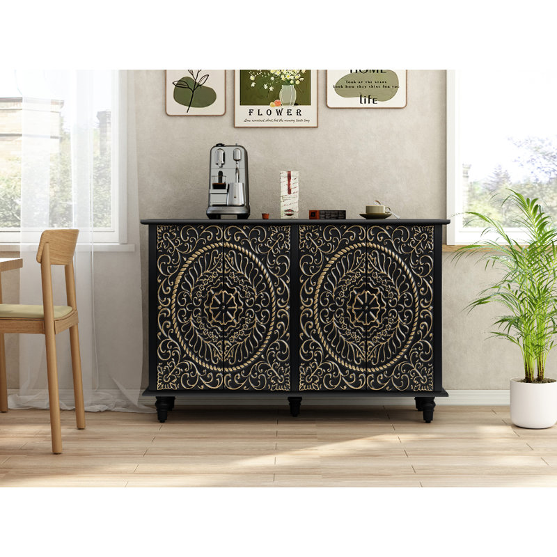 Black and Gold Decorative Accent Cabinet with Adjustable Shelving