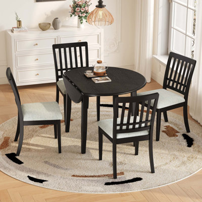 Ensemble de table de salle à manger 5 pièces, 1 table de salle à manger pliante en bois et 4 chaises rembourrées pour petits appartements et salles à manger
