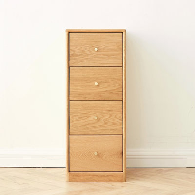 Solid Oak Bedside Table Storage Cabinet For Living Room - Free-Standing Corner Cabinets Storage Table-Four Drawers