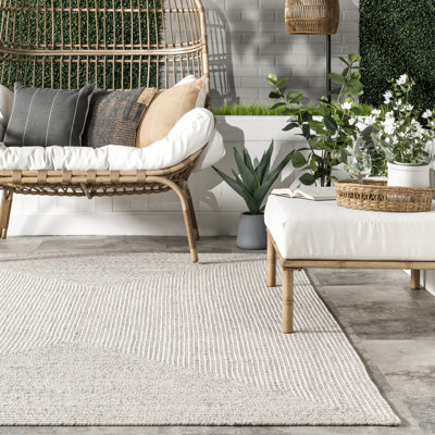Luchezar Solid Indoor/Outdoor Area Rug for Living Room Patio Deck Front Porch Kitchen, Ivory
