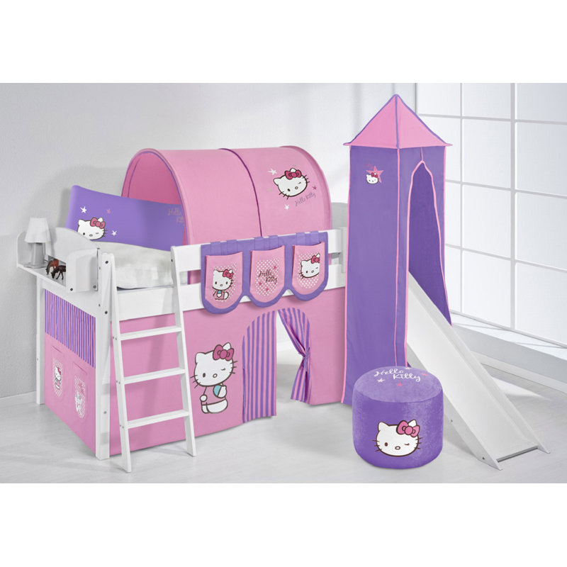 Ida Hello Kitty European Single (90 x 200cm) Mid Sleeper Bed with Textile Setv, Premium Plus (with shelf)
