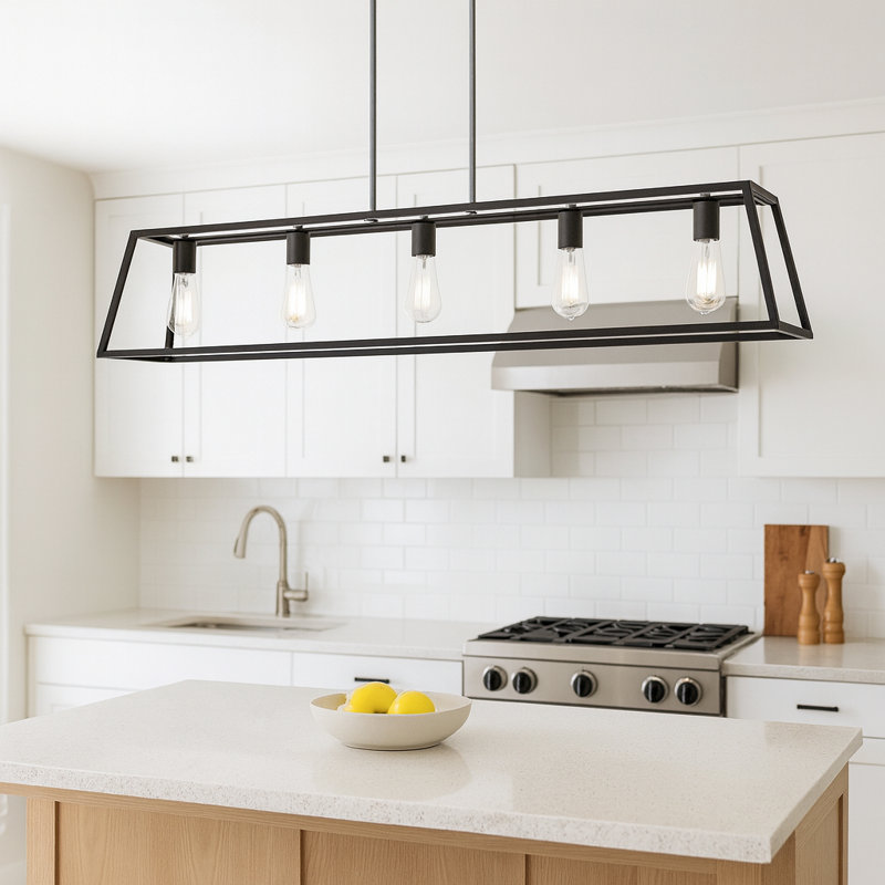 Burley Oak 5 - Light Kitchen Island Pendant, Aged Zinc