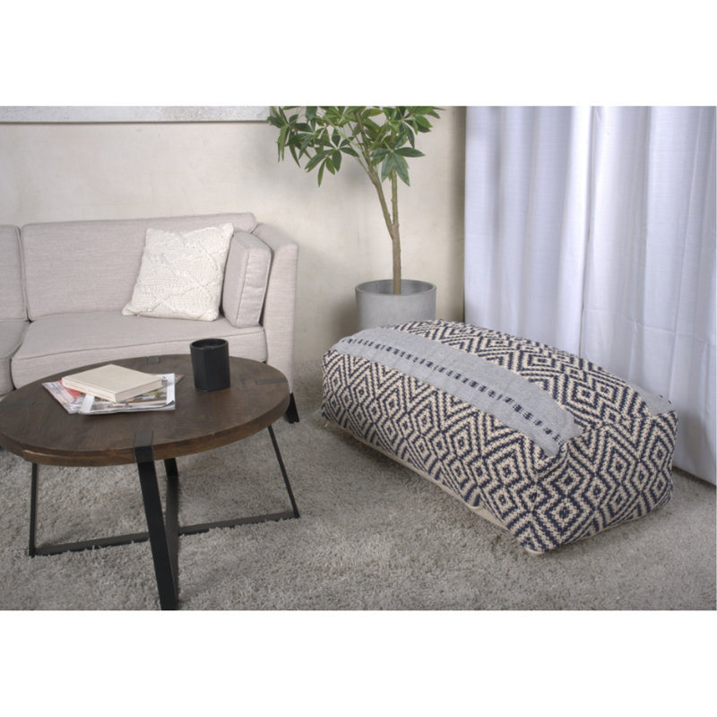 Pouf rectangulaire bleu et blanc Juniper
