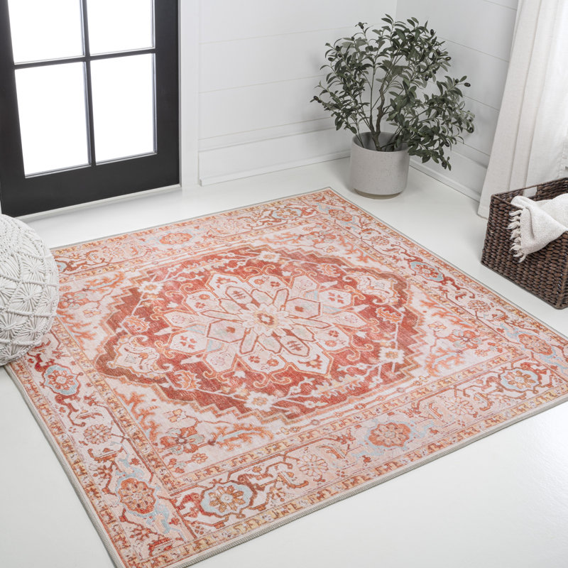 Tapis orange / crème Lesak, Carré 6 pi