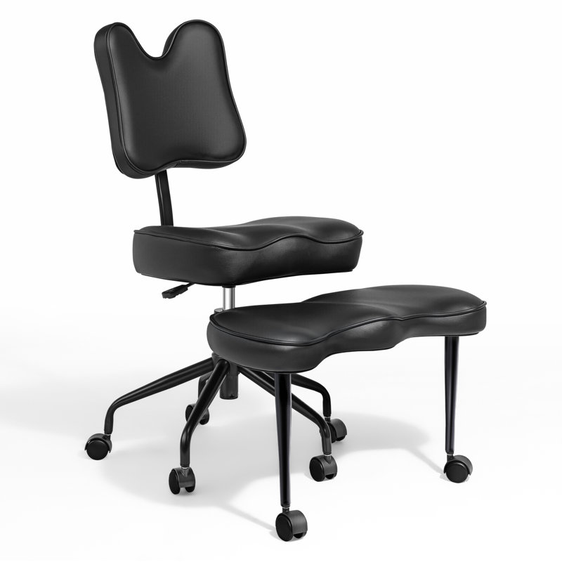 Cross Legged Meditation Chair With Wheels, Office Chair, Adhd Chair, Extra Wide Seat Adjustable Height Backrest & Footstool, Pu Leather Yoga Kneeling Chair, For The Restless Home Workers
