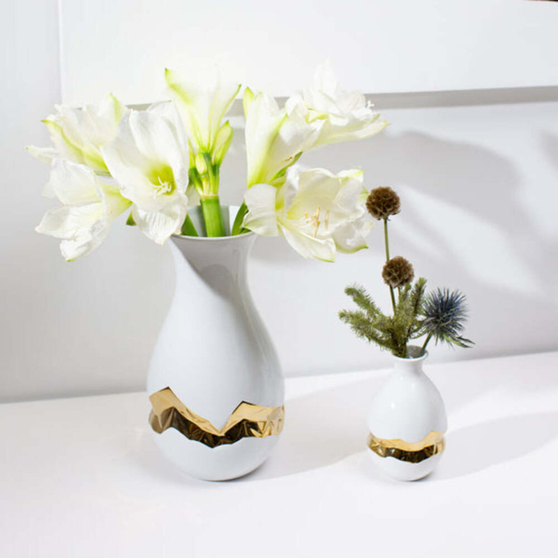 Talianna Handmade Table Vase, White/Gold