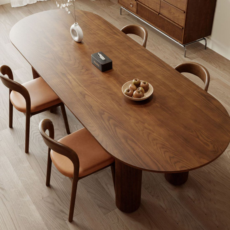 Nut-brown Oval Solid Wood Dining table, 29.53"H x 86.61"L x 31.5"W