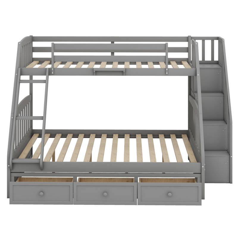 Lit superposé avec tiroirs, échelle et escalier de rangement, Gris
