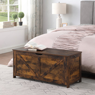 Coffre de rangement, banc de rangement, organisateur de coffre à jouets rétro, banc de rangement pour hall d'entrée avec 2 charnières, assemblage facile, brun rustique