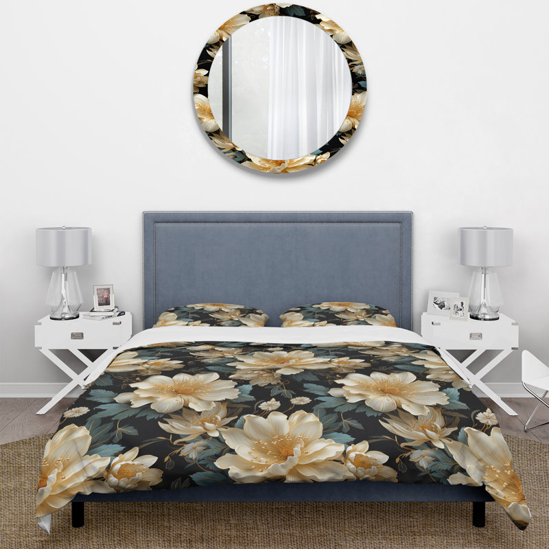 Ensemble de housse de couette Gilded Beauty Floral, Housse de couette pour très grand lit et 2 très
