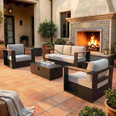  Outdoor Oversized Aluminum  Conversation Set With Firepit Table And 6-inch Cushion