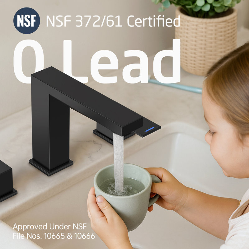 KES Bathroom Sink Faucet Widespread cUPC with Supply Hoses and 2 Handles with Drain Assembly Matte Black, Matte Black