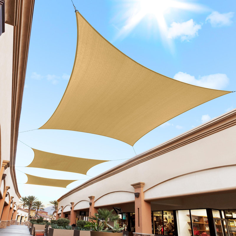 Royal Shade Rectangle Shade Sail With Installation Winch Kit, 14 ft. x 14 ft., Tan