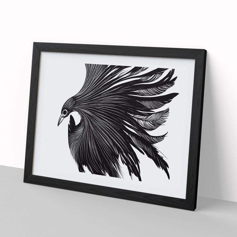 Imaginative Bird Abstract - Single Picture Frame Print, Black, 25cm H x 34cm W x 2cm D