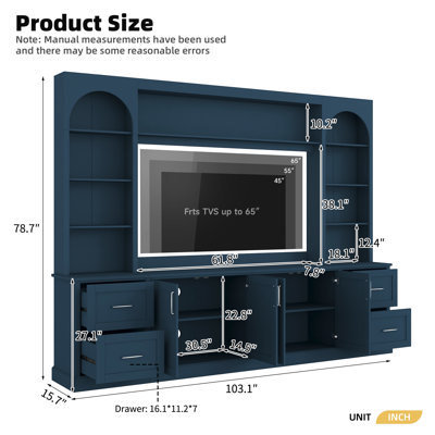 65" Modern Arched Farmhouse TV Stand Entertainment Center Wall Unit w/Drawers Adjustable Shelves Cable Holes All-in-One Multifunctional Living Room TV Console