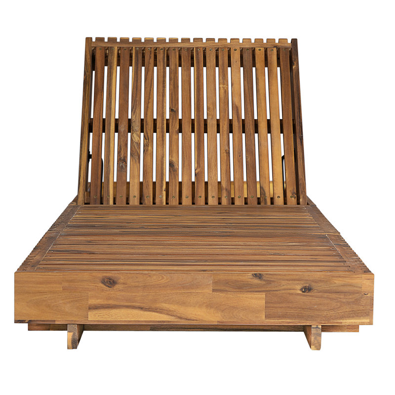Christopher Knight Home 27" W x 76.8" D x 5.9" H Acacia Solid Wood Reclining Outdoor Chaise Lounge with Cream Cushion