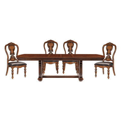 Lavish Style Formal Dining 5Pc Set Dining Table W Extension Leaf And 4X Side Chairs Wooden Furniture -  Bloomsbury Market, 6805B1B39F0D4E1FADD93946AC13CFD9