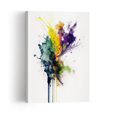 Vibrant Color Splash Abstract Contemporary Modern Violet Wall Art Print by Mauro - Wrapped Canvas Print