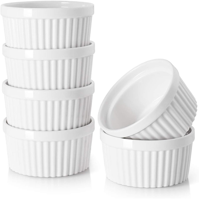 6 pièces Ramequins en porcelaine blanche 6 oz