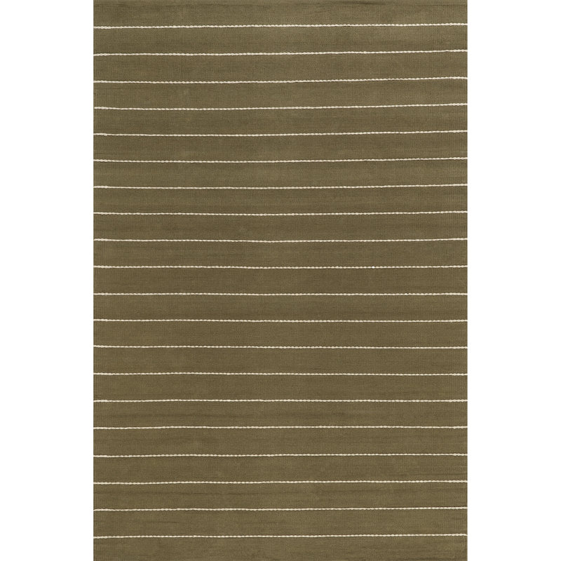 Handmade Olive Green Wool and Cotton Striped Rectangular Rug