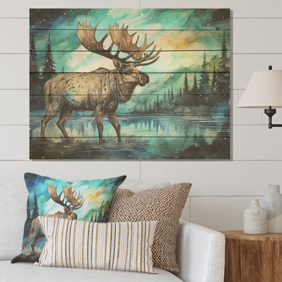 «Moose Morning Lake Serenity» - impression d'orignal sur bois