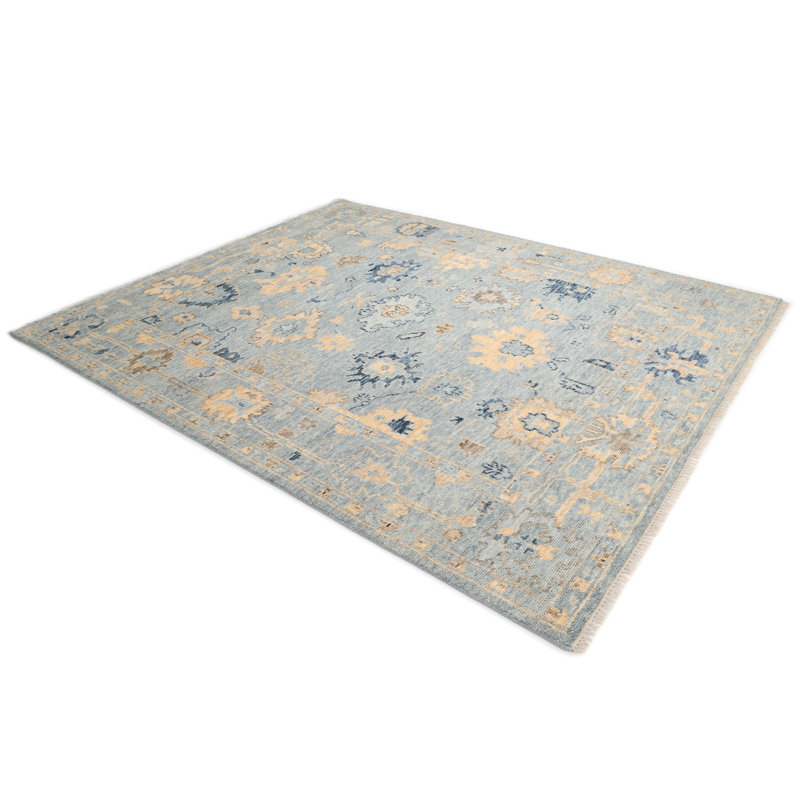 Lagos Hand Knotted Floral Area Rug in Gray, Rectangle 8' x 10'