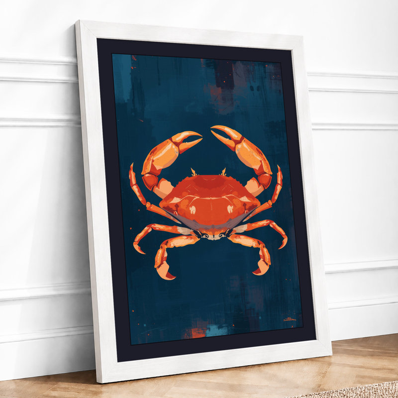 Crimson Crab Coastal - Framed Print, A3 - 42.0 x 29.7 cm, White